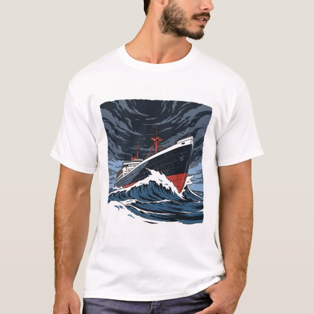 Edmund Fitzgerald Storm över de Stora sjöarna Kons T Shirt (Framsida)