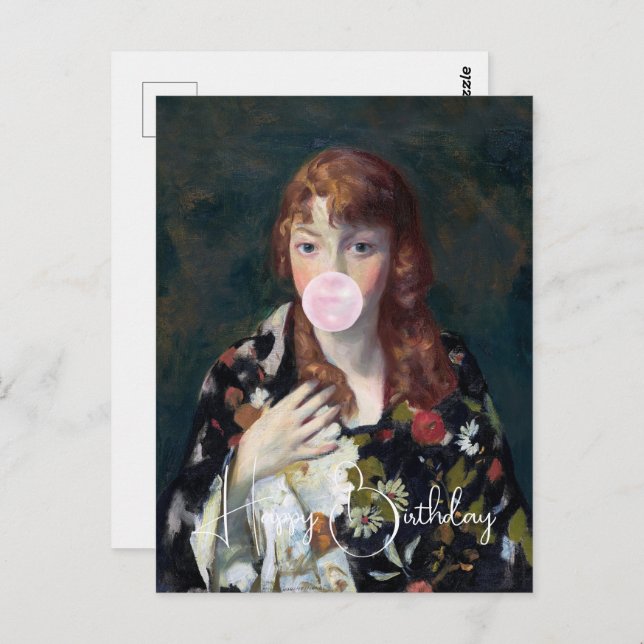 Edna blåser en ballong av tuggummi Glad födelsedag Vykort (Fram/baksida)