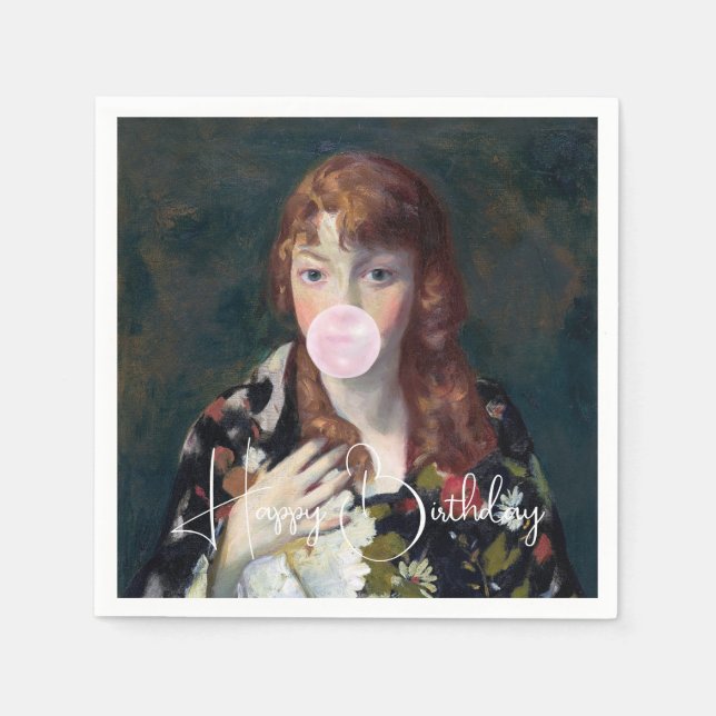 Edna blåser en bubbelgum Grattis på födelsedagen Pappersservett (Framsidan)