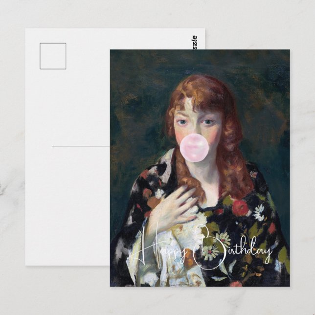 Edna som blåser bubbelgum God födelsedag Vykort (Fram/baksida)