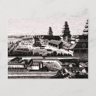 Edo Castle Tokyo Japan Vintage Engrave 1800-talet Vykort