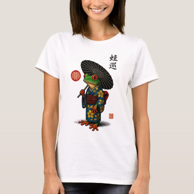 Edo Frog i Kimono med Parasol T Shirt (Framsida)