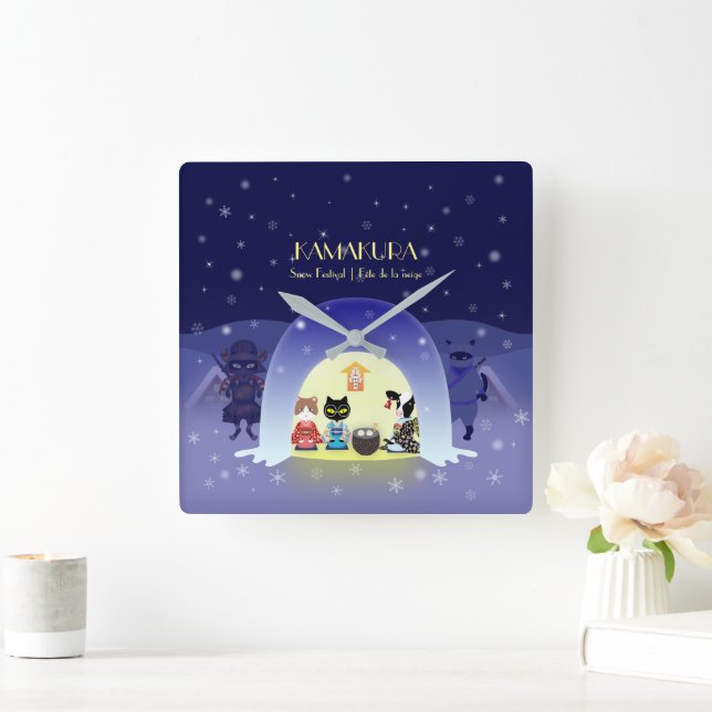 Edo-Nekos Snowy Firande Fyrkantig Klocka (Hem)