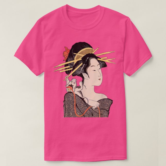 Edo Period Japan, Geisha Porträtt med Kat T Shirt (Design framsida)