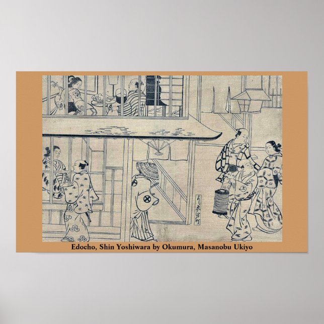 Edocho, Shin Yoshiwara by Okumura, Masanobu Ukiyo Poster (Framsidan)