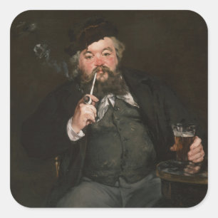 Edouard Manet - A Bra Glass of Beer / Le bon bock Fyrkantigt Klistermärke