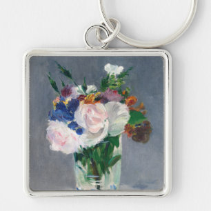 Edouard Manet - Blommor i Crystal Vas Fyrkantig Silverfärgad Nyckelring