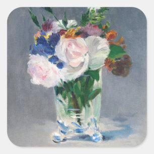 Edouard Manet - Blommor i Crystal Vas Fyrkantigt Klistermärke