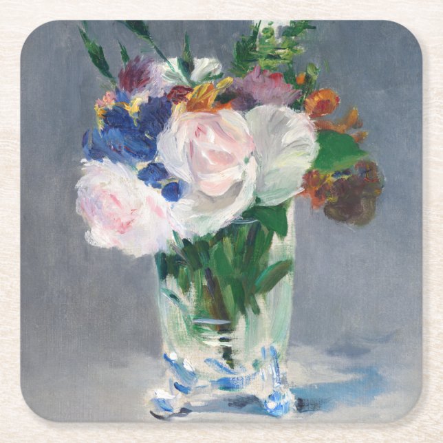 Edouard Manet - Blommor i en kristallvas Underlägg Papper Kvadrat (Framsidan)