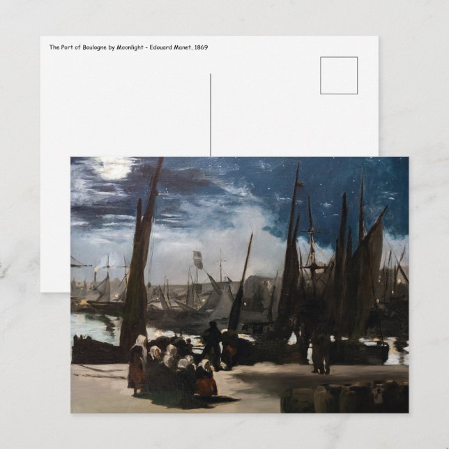 Edouard Manet - Boulognes hamn av Moonlight Vykort (Fram/baksida)