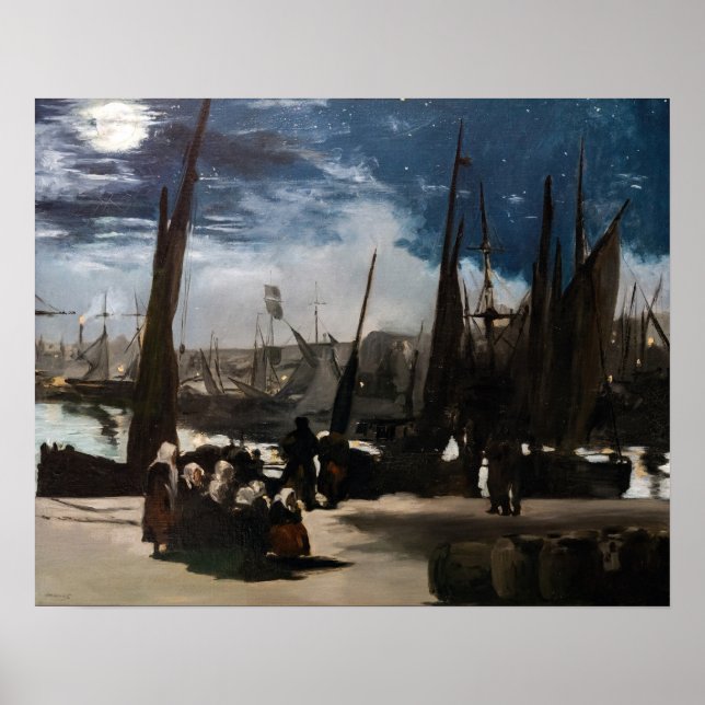 Edouard Manet - Boulognes hamn i månsken Poster (Framsidan)