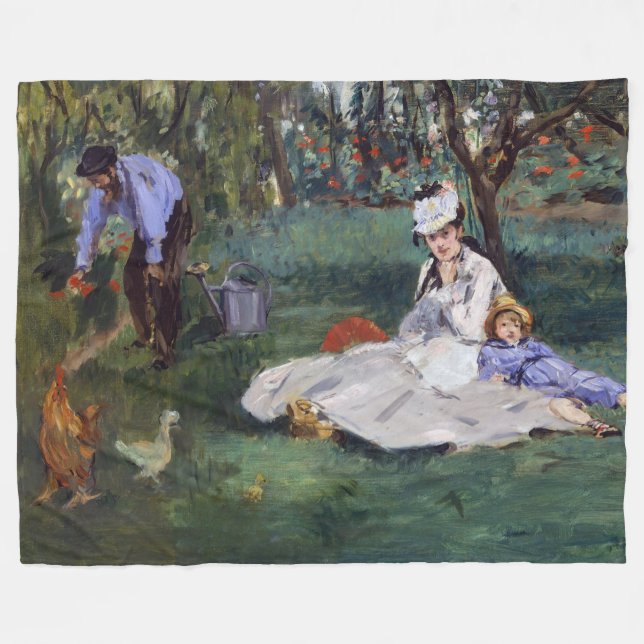 Edouard Manet - familjen Monet i trädgården Fleecefilt (Framsidan (Horisontell))
