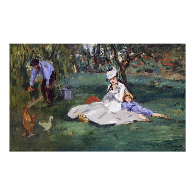 Edouard Manet - familjen Monet i trädgården Fototryck (Framsidan)