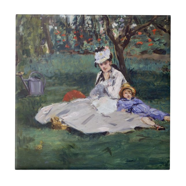 Edouard Manet - familjen Monet i trädgården Kakelplatta (Framsidan)