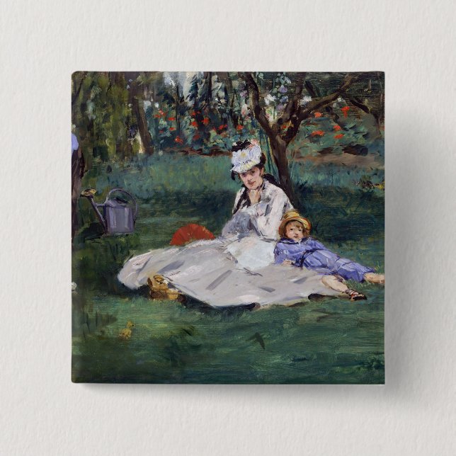 Edouard Manet - familjen Monet i trädgården Knapp (Framsida)