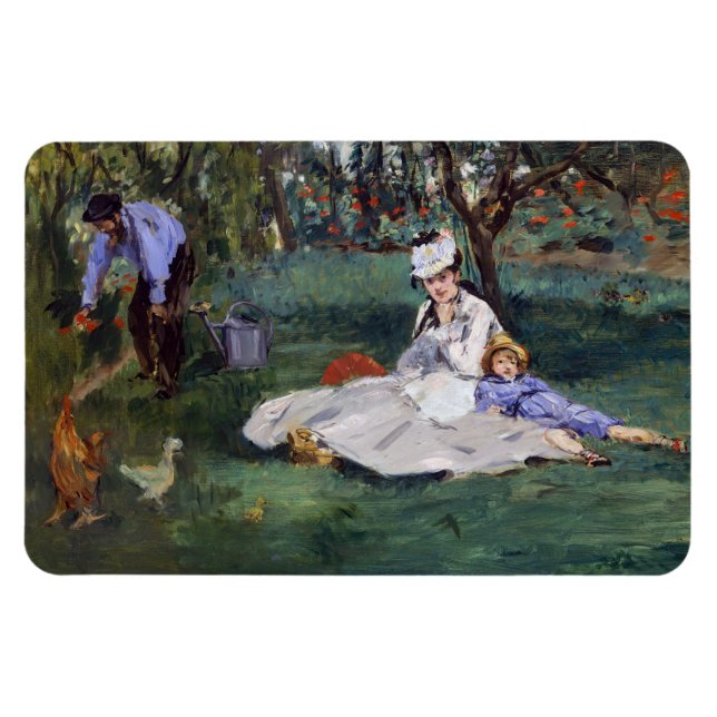 Edouard Manet - familjen Monet i trädgården Magnet (Horisontell)