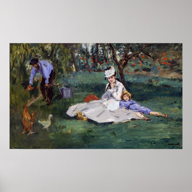 Edouard Manet - familjen Monet i trädgården Poster (Framsidan)