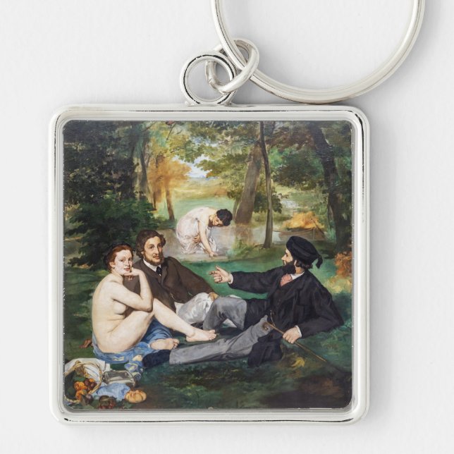 Edouard Manet - Frukost i det gröna Fyrkantig Silverfärgad Nyckelring (Framsidan)