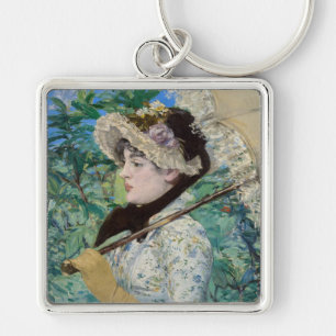 Edouard Manet - Jeanne / Vår Fyrkantig Silverfärgad Nyckelring