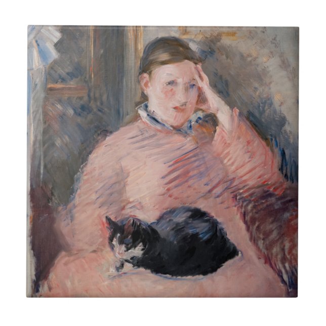 Edouard Manet - Kvinna med katt Kakelplatta (Framsidan)