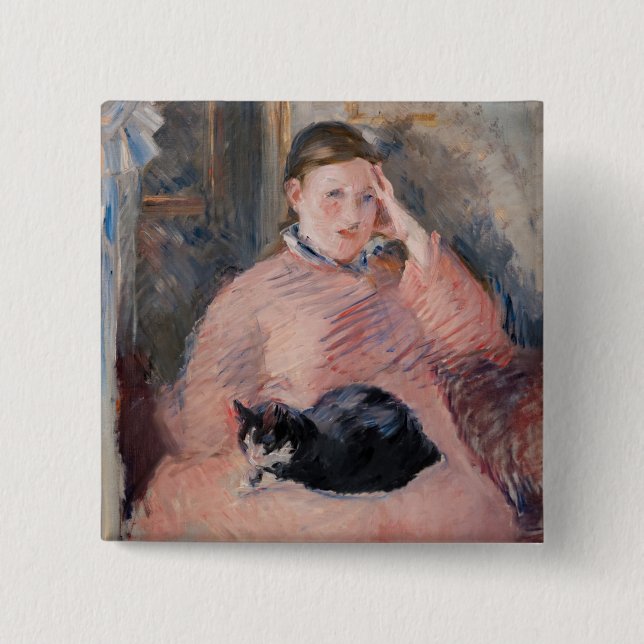 Edouard Manet - Kvinna med katt Knapp (Framsida)