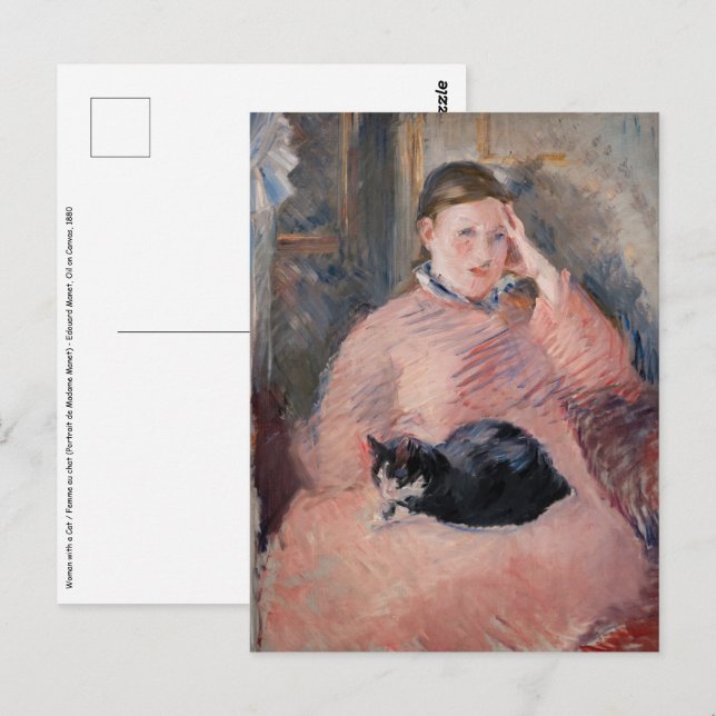 Edouard Manet - Kvinna med katt Vykort (Fram/baksida)