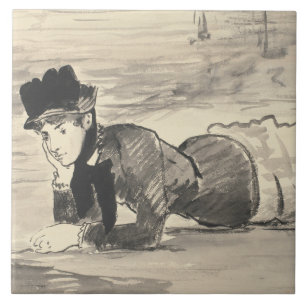 Edouard Manet - kvinna som ljuger på stranden Kakelplatta