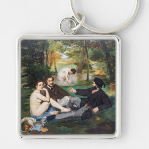 Edouard Manet - Luncheon på Grass Fyrkantig Silverfärgad Nyckelring