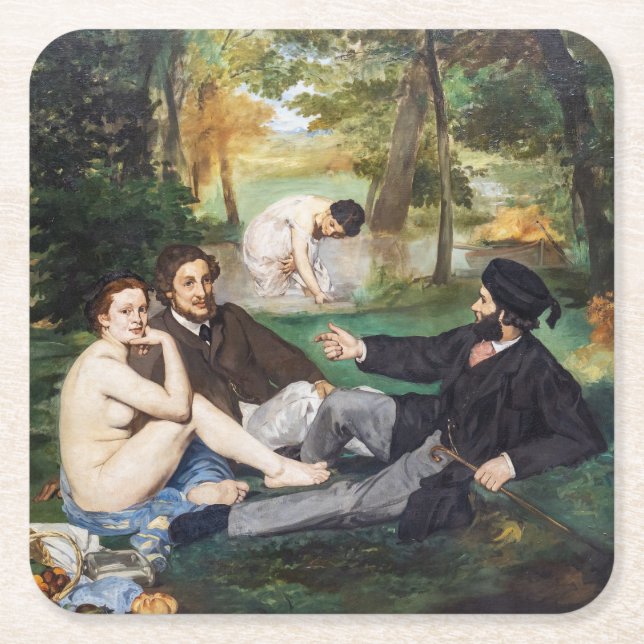 Edouard Manet - Luncheon på Grass Underlägg Papper Kvadrat (Framsidan)