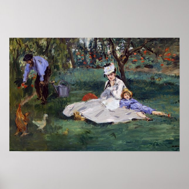Edouard Manet - Monet-familjen i sin trädgård Poster (Framsidan)