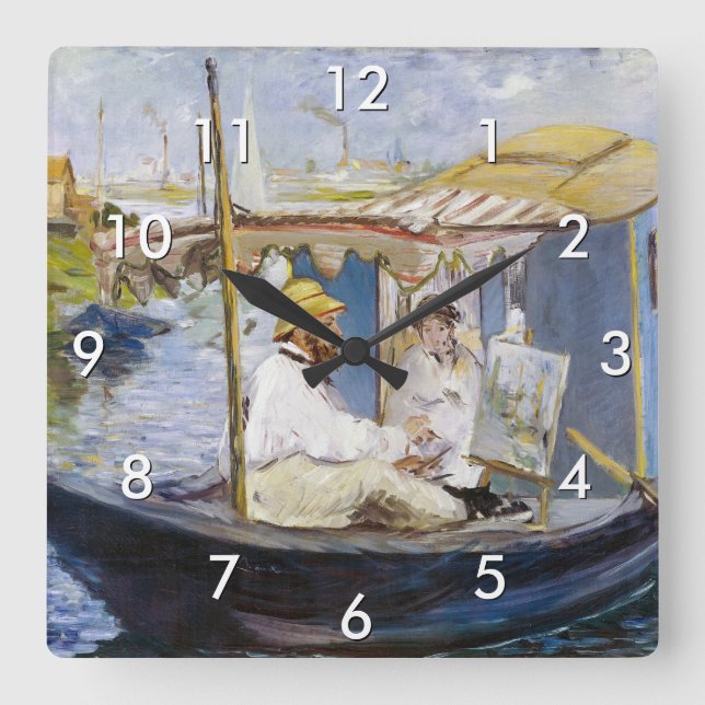 Edouard Manet - Monet i sin ateljéebåt Fyrkantig Klocka (Framsida)