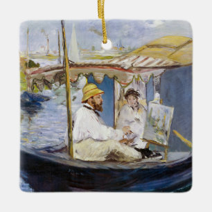 Edouard Manet - Monet i Studio Boat Julgransprydnad Keramik