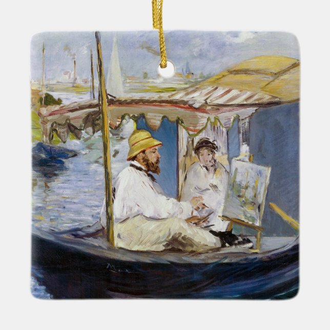 Edouard Manet - Monet i Studio Boat Julgransprydnad Keramik (Framsida)