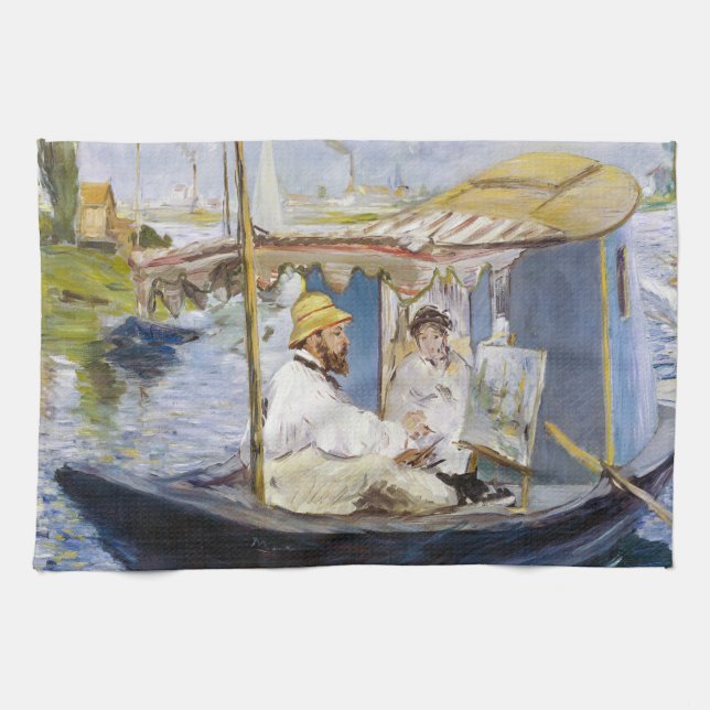Edouard Manet - Monet i Studio Boat Kökshandduk (Horisontell)