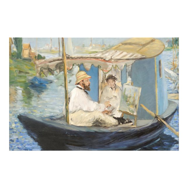 Edouard Manet - Monet Painting på hans Studio Boat Fototryck (Framsidan)