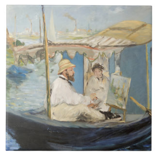 Edouard Manet - Monet Painting på hans Studio Boat Kakelplatta
