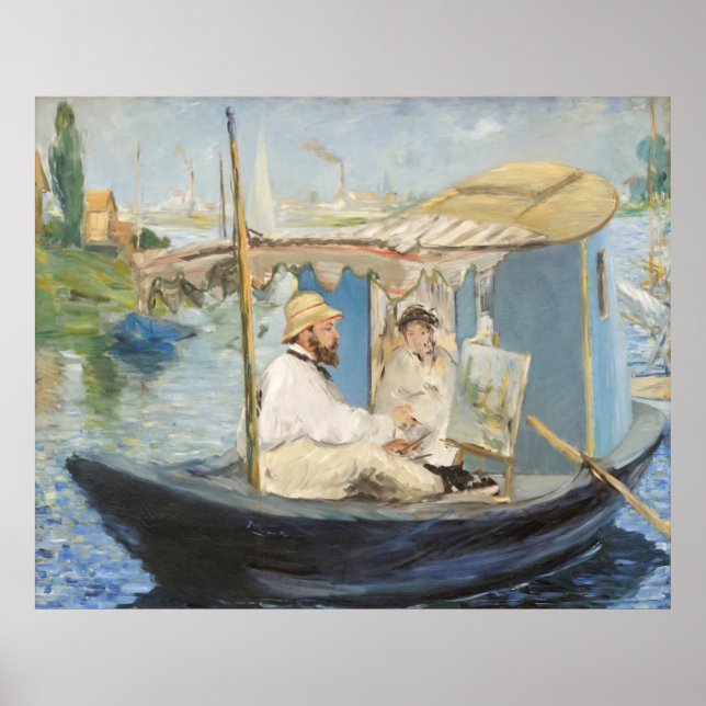 Edouard Manet - Monet Painting på hans Studio Boat Poster (Framsidan)
