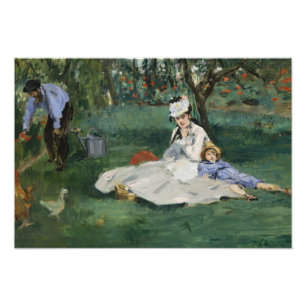 Edouard Manet - Monetfamiljen i deras trädgård Fototryck
