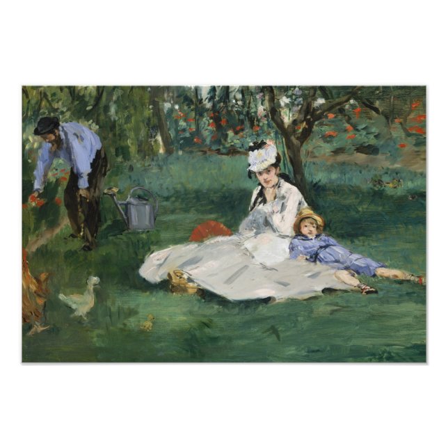 Edouard Manet - Monetfamiljen i deras trädgård Fototryck (Framsidan)