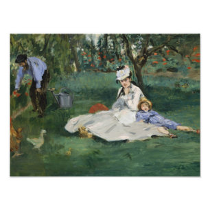 Edouard Manet - Monetfamiljen i deras trädgård Fototryck