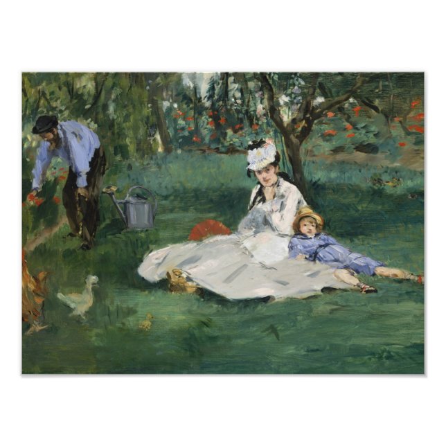 Edouard Manet - Monetfamiljen i deras trädgård Fototryck (Framsidan)