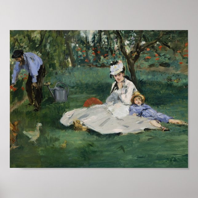 Edouard Manet - Monetfamiljen i deras trädgård Poster (Framsidan)