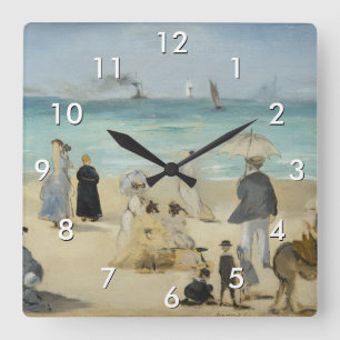 Edouard Manet - På stranden, Boulogne-sur-Mer Fyrkantig Klocka