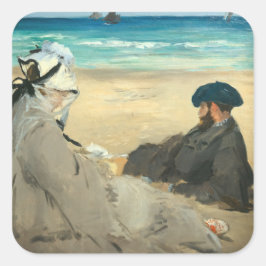 Edouard Manet - på stranden Fyrkantigt Klistermärke