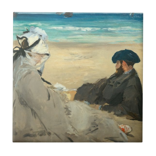 Edouard Manet - på stranden Kakelplatta (Framsidan)