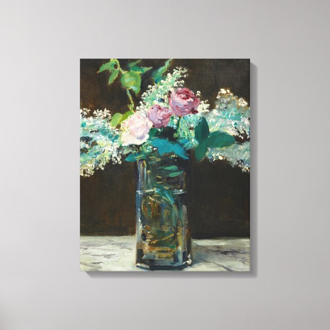 Edouard Manet Vas av White Lilacs och Ro Canvastryck (Framsida)