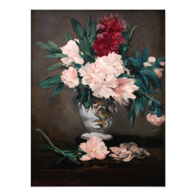 Edouard Manet - Vas med pioner på liten piedestal Fototryck (Framsidan)