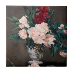 Edouard Manet - Vas of Peonies on Small Pedestal Kakelplatta