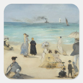 Edouard Manet - vid stranden, Boulogne-sur-Mer Fyrkantigt Klistermärke