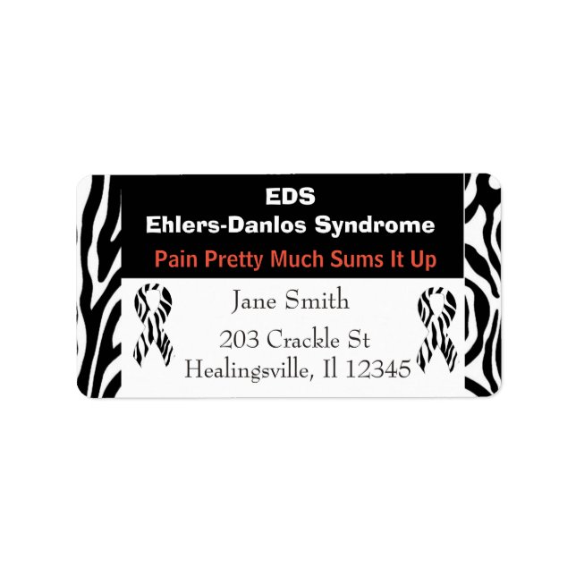 EDS Ehlers-Danlos syndrom adressetikett (Framsidan)